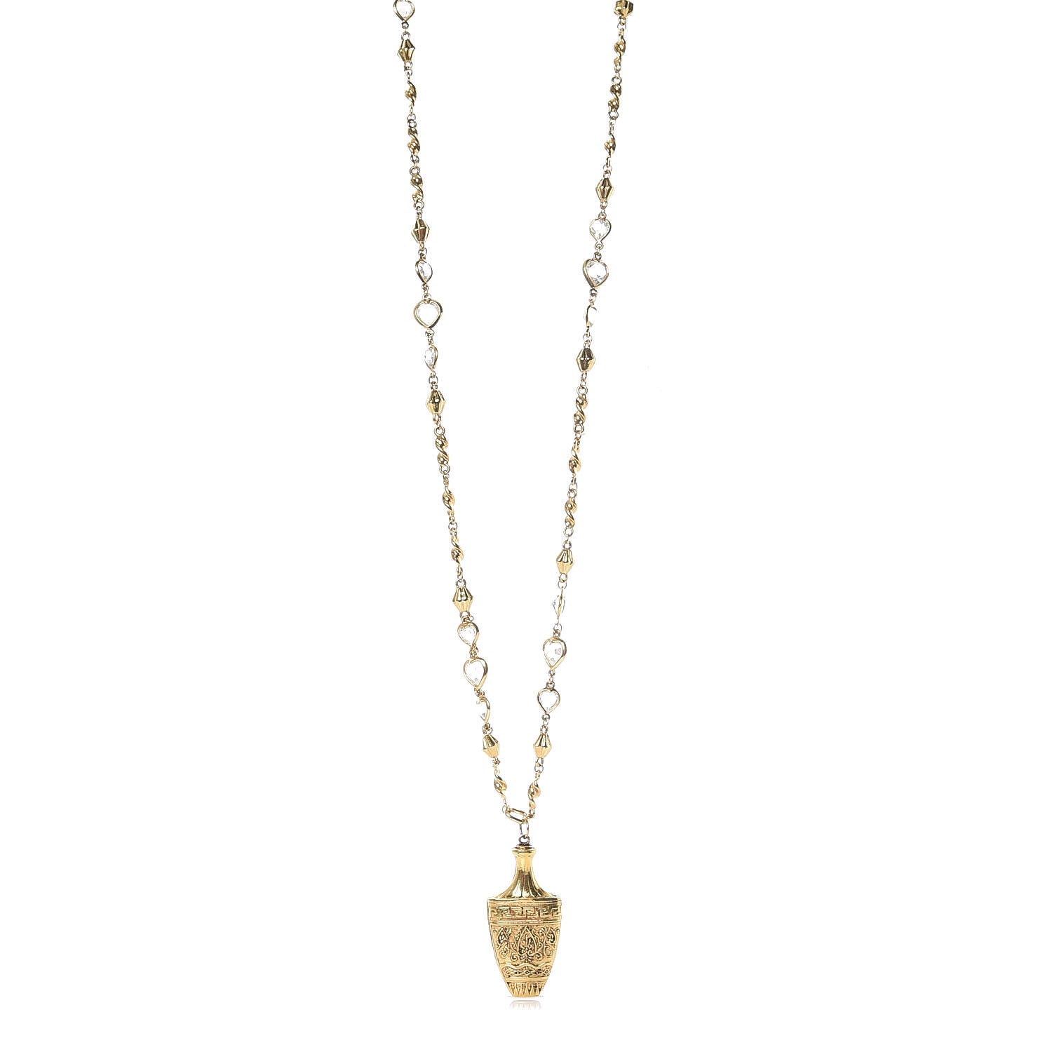 Christian Dior Metal Crystal Etruscan Urn Vase Sautoir Necklace Gold 1 of 6