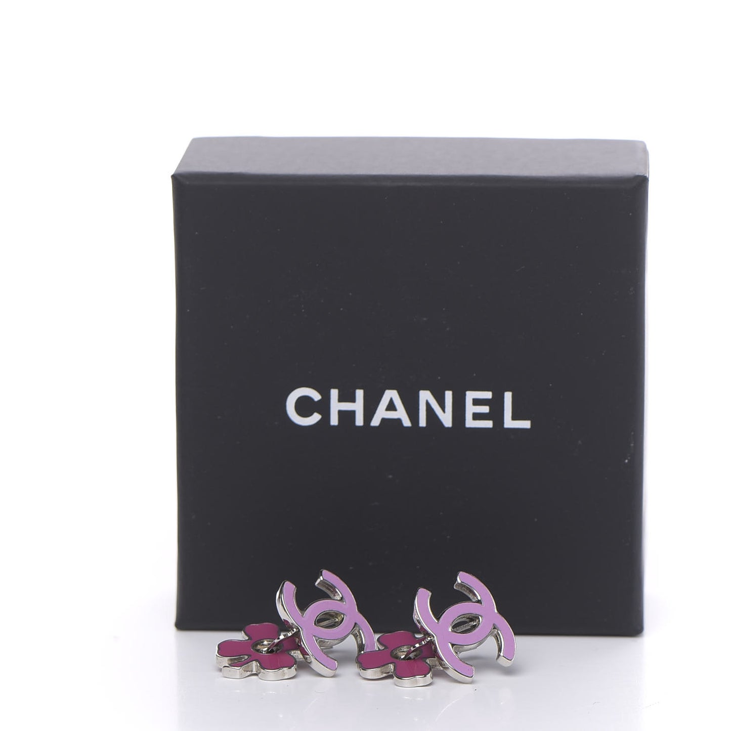Enamel Clover CC Earrings Pink Silver