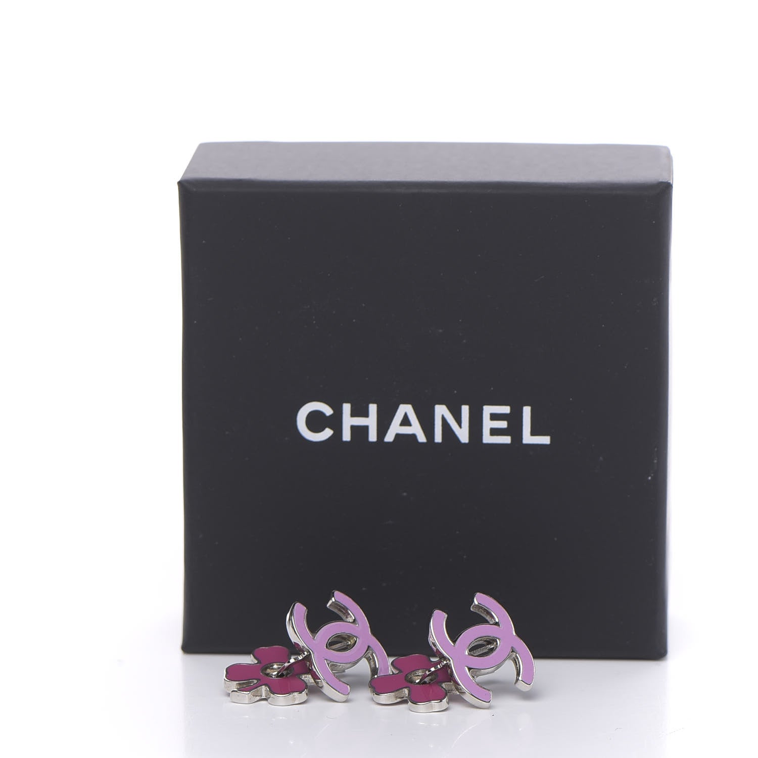 Chanel Enamel Clover CC Earrings Pink Silver 5 of 5