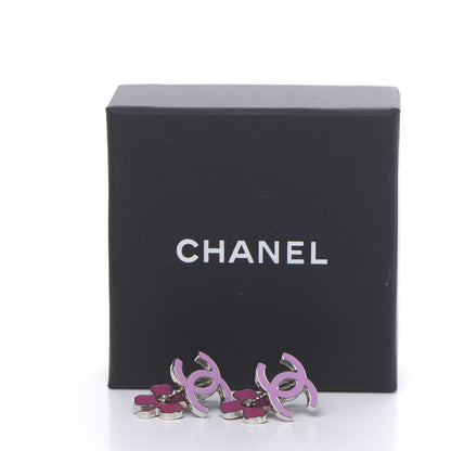 Chanel Enamel Clover CC Earrings Pink Silver 5 of 5