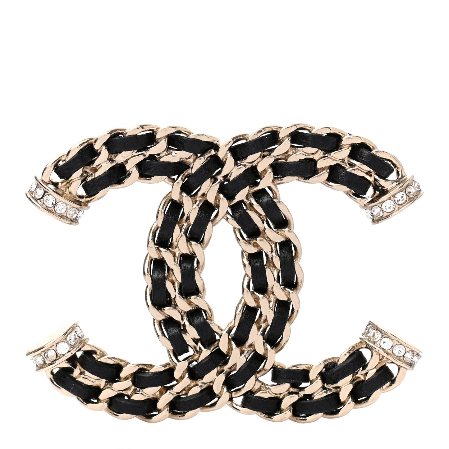 Lambskin Crystal CC Chain Brooch Black Gold