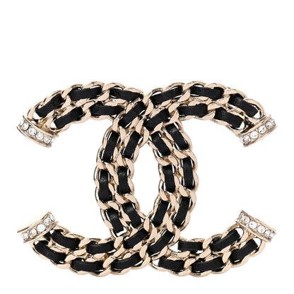 Chanel Lambskin Crystal CC Chain Brooch Black Gold 1 of 5