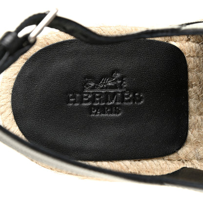 Hermes Goatskin Envie 30 Espadrille Wedge Sandals 36 Black 8 of 15