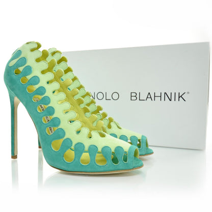 FASHIONPHILE MANOLOBLAHNIKSuedeColiflorPumps40EmeraldLimeGreen 4 of 7