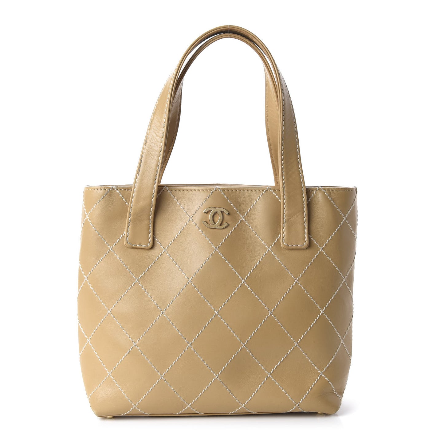 Calfskin Quilted Surpique Stitch Small Tote Beige