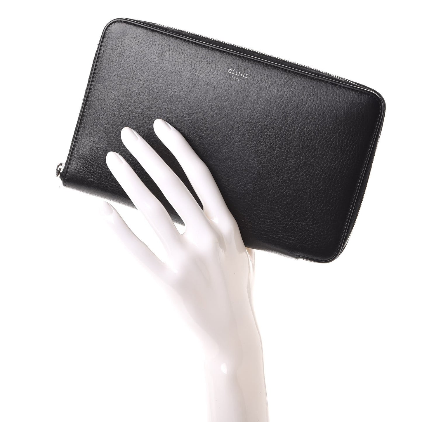 Drummed Calfskin Zip Around Organizer Wallet Black Citron