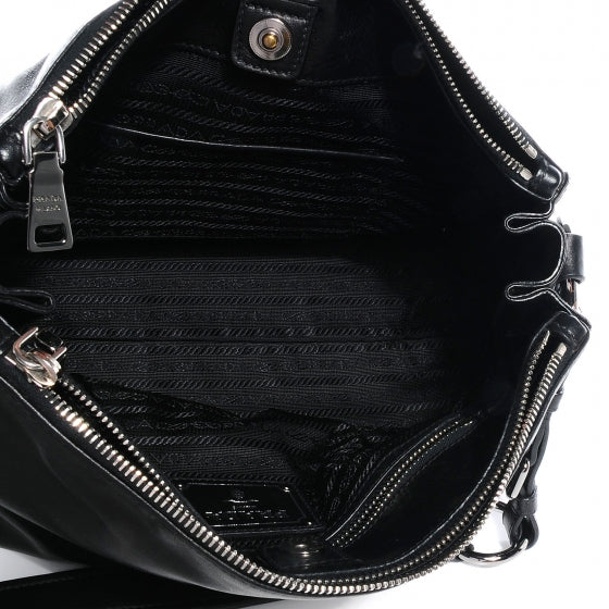 Soft Calf Double Zip Shoulder Bag Black