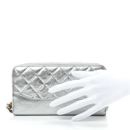 Chanel Metallic Aged Calfskin Quilted Large Gabrielle Zip Around Wallet Silver 2 of 9