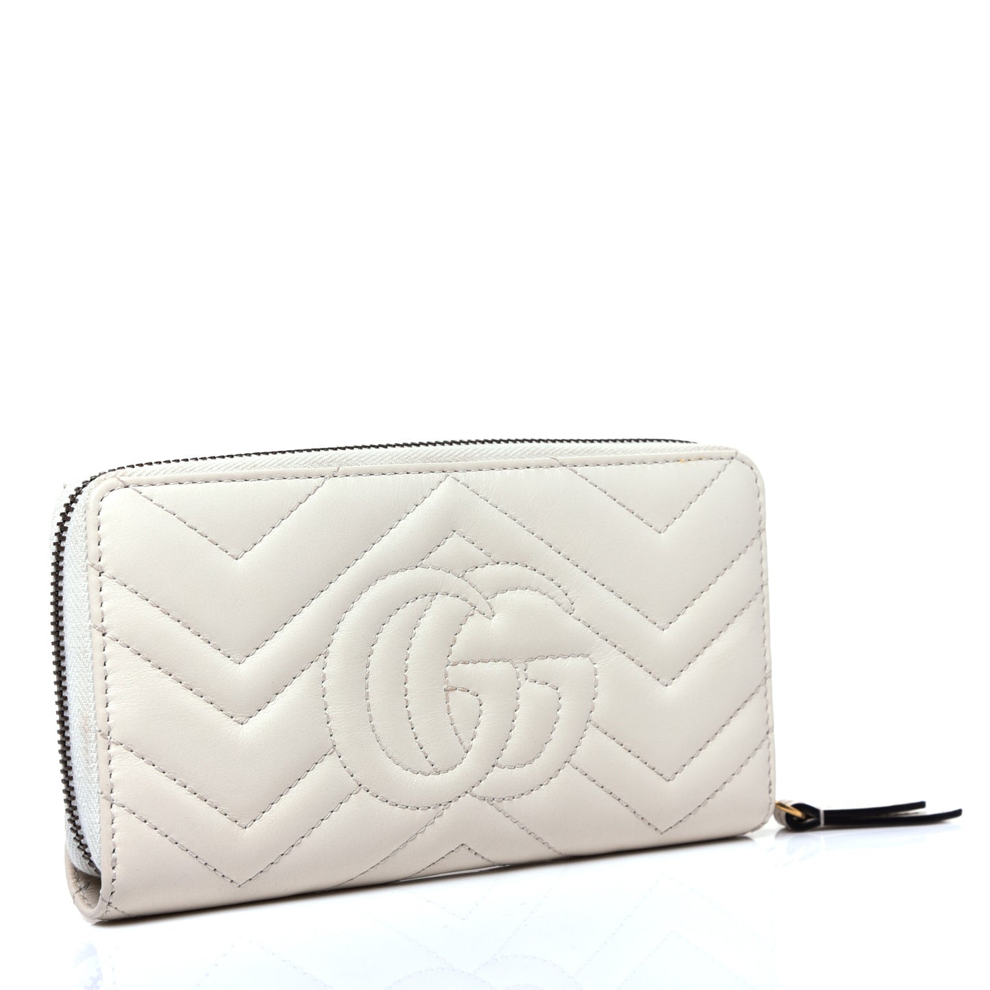 Calfskin Matelasse GG Marmont Zip Around Wallet White