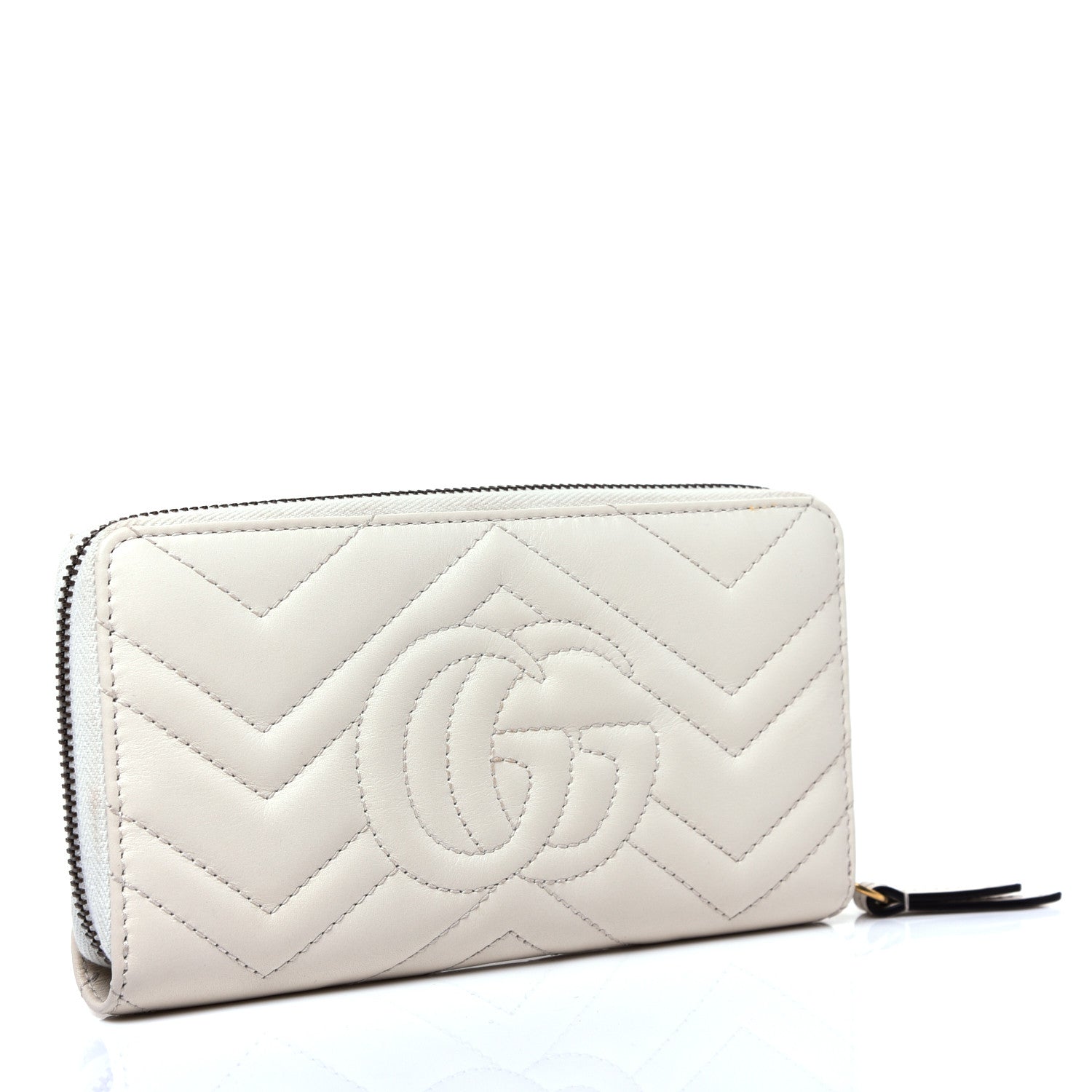 Gucci Calfskin Matelasse GG Marmont Zip Around Wallet White 3 of 9