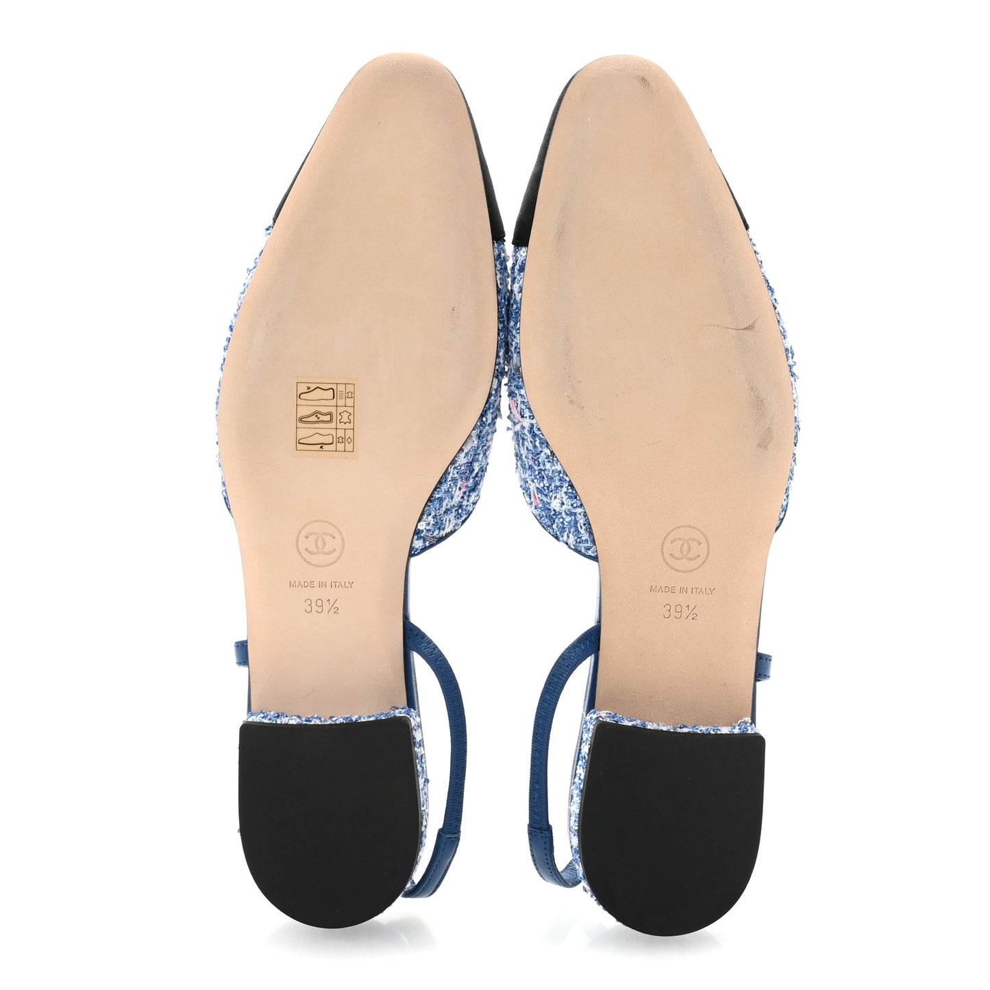 Tweed Grosgrain Cap Toe Slingback Flats 39.5 Blue White Black