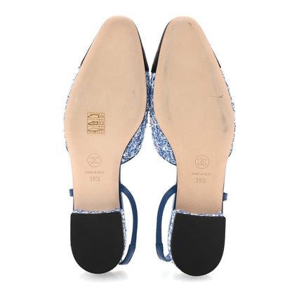 Chanel Tweed Grosgrain Cap Toe Slingback Flats 39.5 Blue White Black 6 of 10