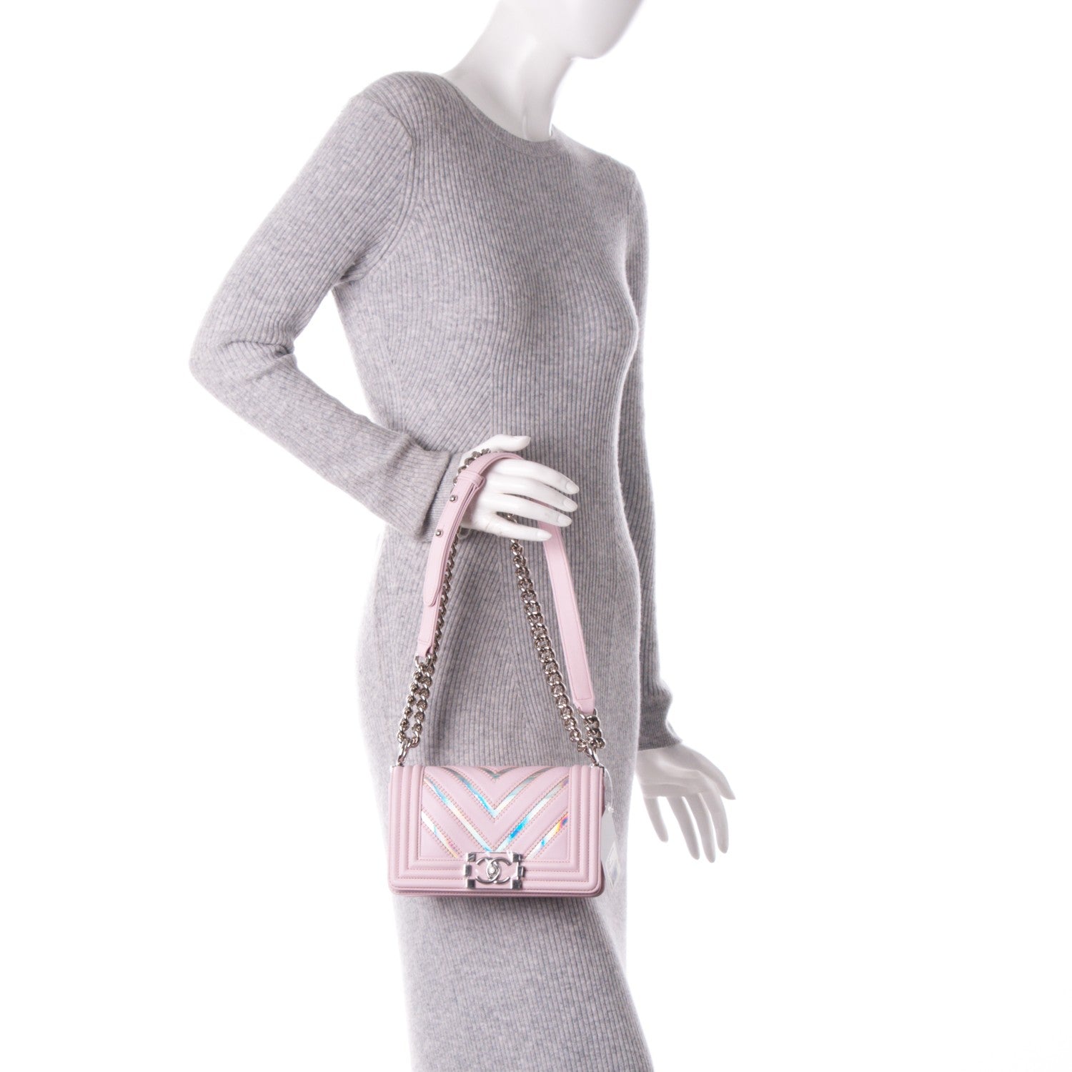 Chanel Lambskin Iridescent PVC Chevron Quilted Small Boy Flap Light Pink Silver 3 of 15