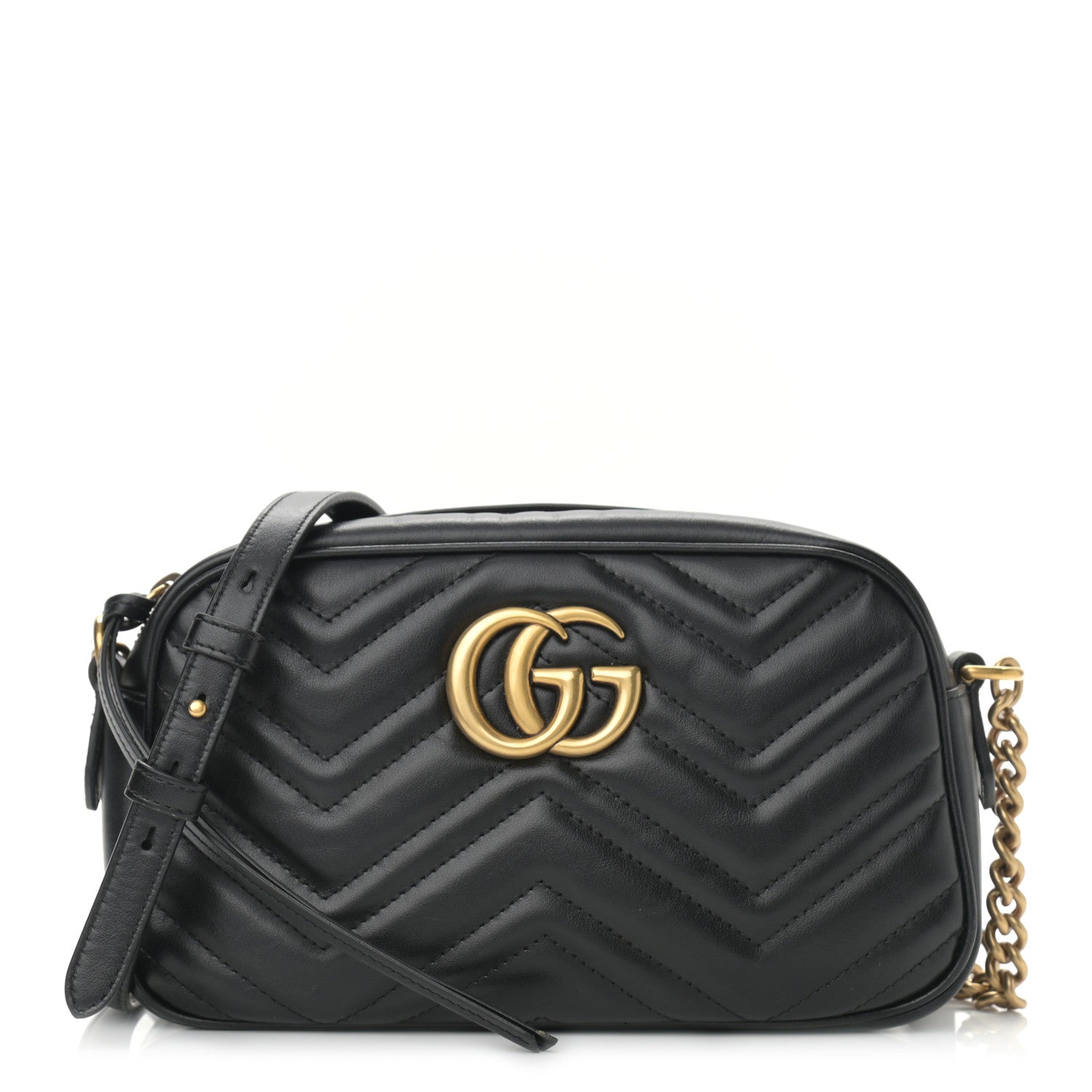 Gucci Calfskin Matelasse Small GG Marmont Chain Shoulder Bag Black 1 of 10