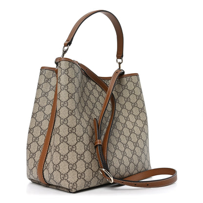 Gucci GG Supreme Monogram Medium Emblem Bucket Bag Beige Brown 3 of 9