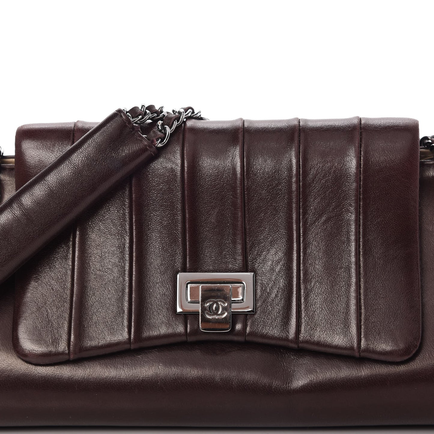 Lambskin Vertical Quilt Small Accordion Flap Brown