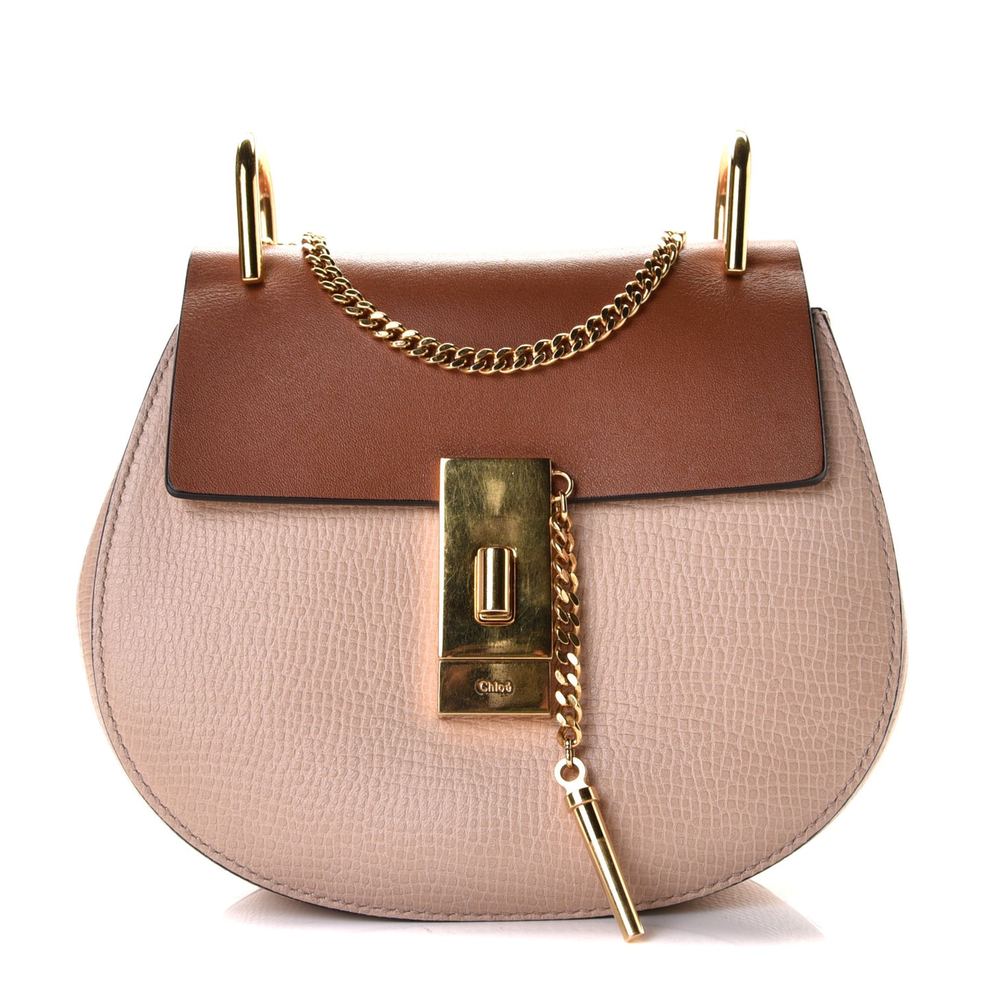 Grained Calfskin Lambskin Mini Bi-Color Drew Shoulder Bag Powder Beige Caramel
