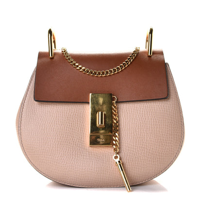 Chloe Grained Calfskin Lambskin Mini Bi-Color Drew Shoulder Bag Powder Beige Caramel 1 of 13