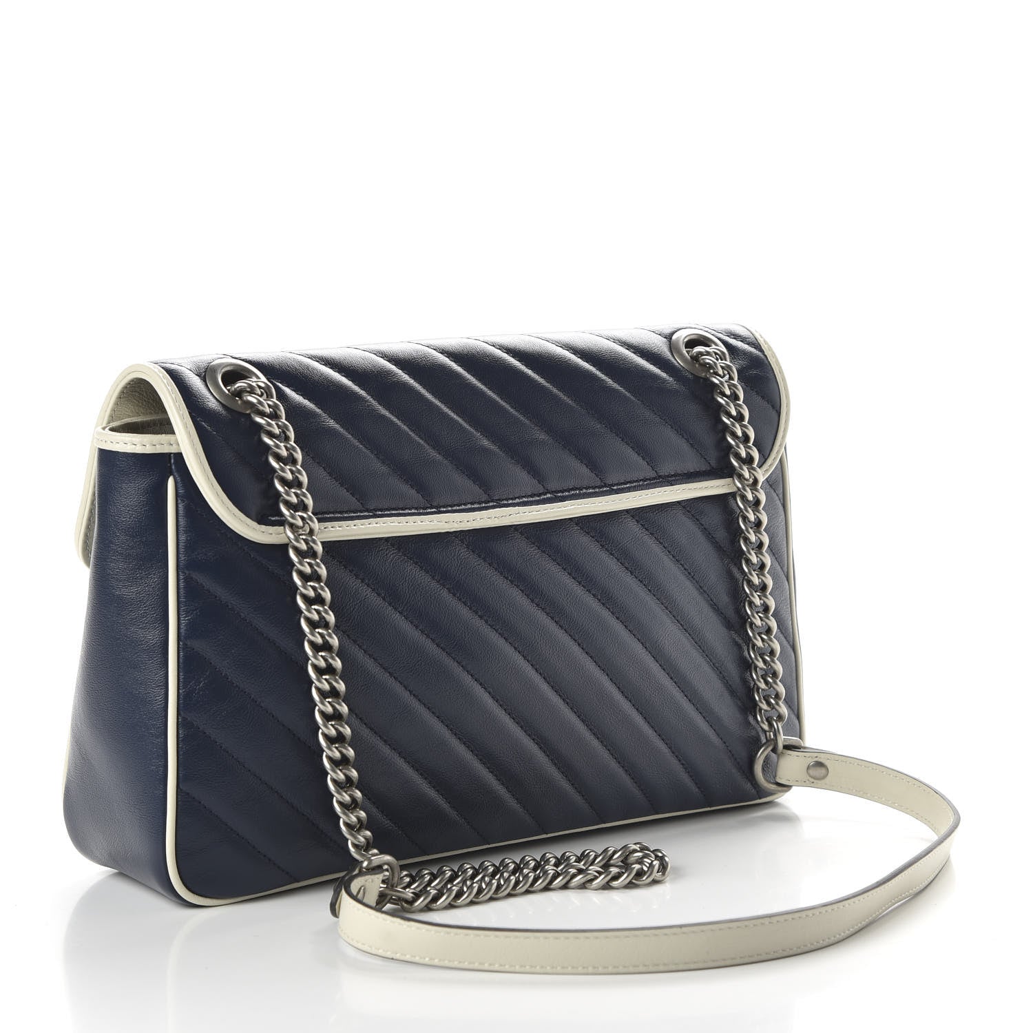 Gucci Vintage Effect Calfskin Matelasse Diagonal Medium Torchon GG Marmont Shoulder Bag Blue Agata Mystic White 3 of 10