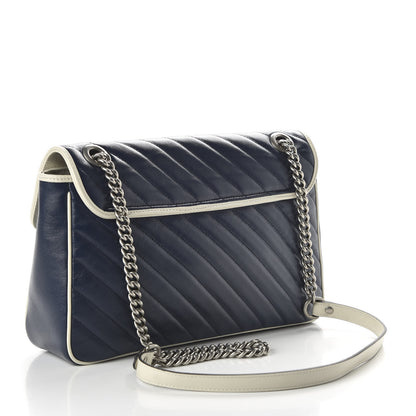 Gucci Vintage Effect Calfskin Matelasse Diagonal Medium Torchon GG Marmont Shoulder Bag Blue Agata Mystic White 3 of 10