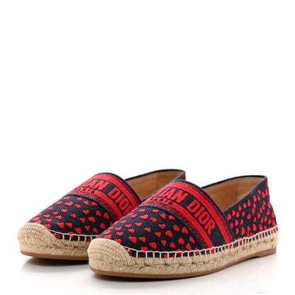 Christian Dior Cotton Embroidered Hearts Granville Espadrille 38.5 Blue Red 3 of 10