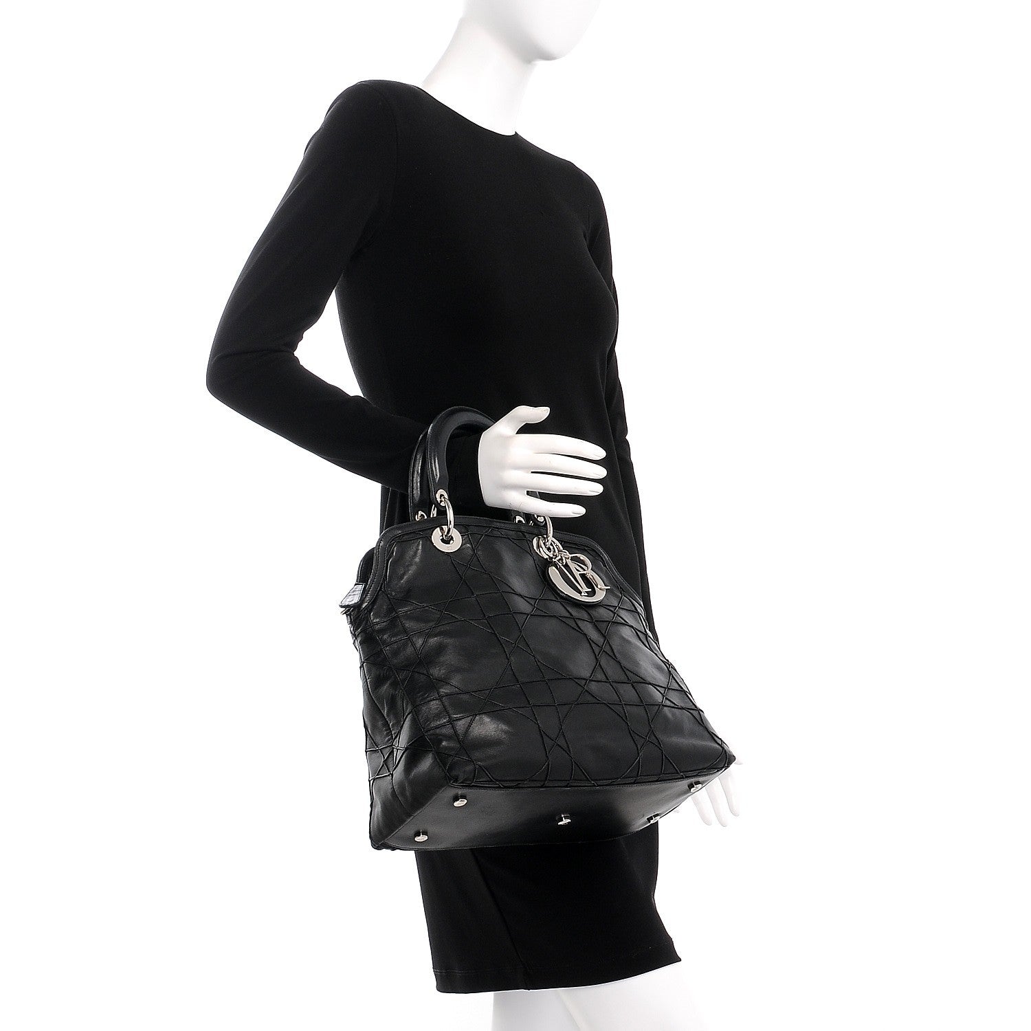 Christian Dior Lambskin Cannage Medium Granville Tote Black 2 of 7