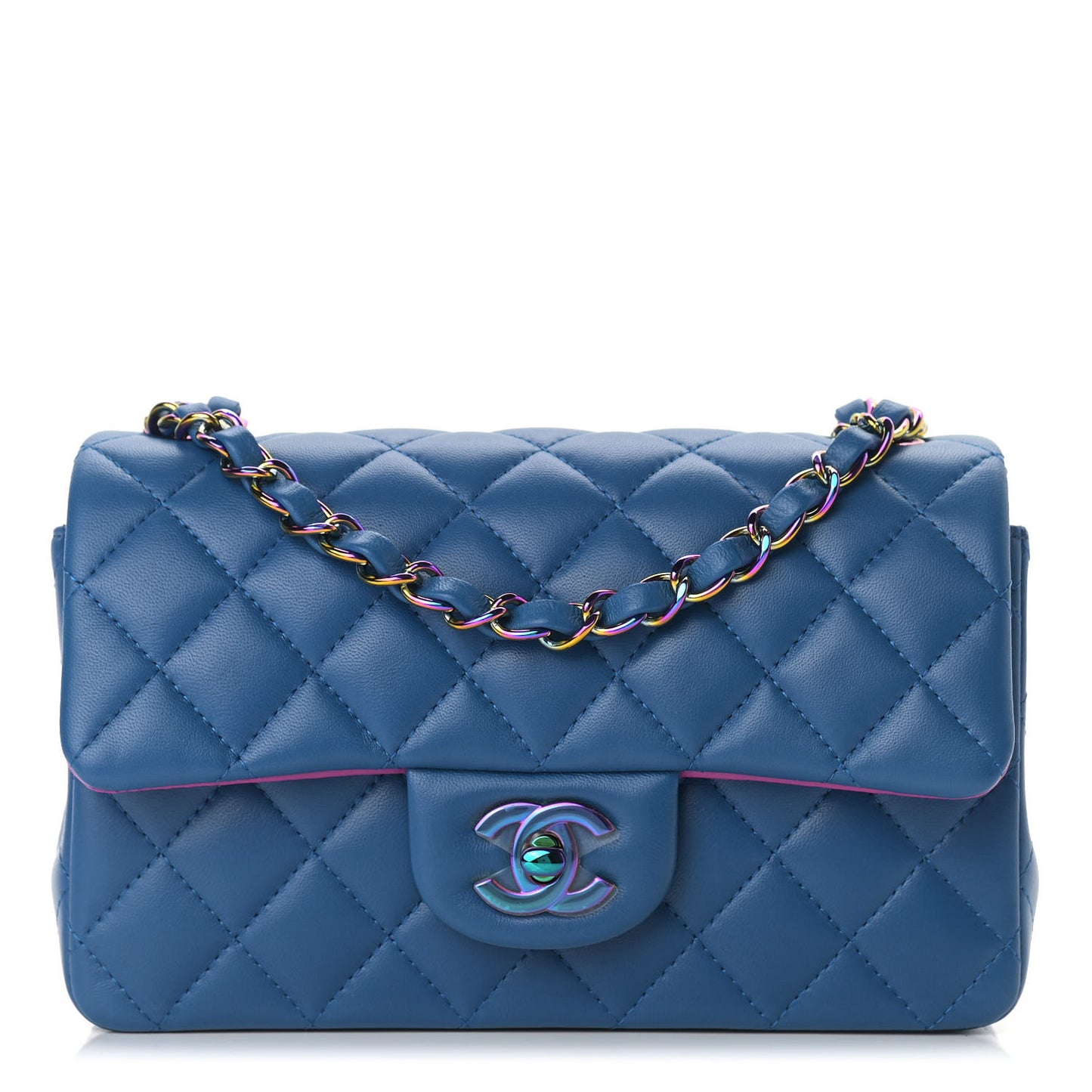 Lambskin Quilted Mini Rectangular Flap Blue Purple