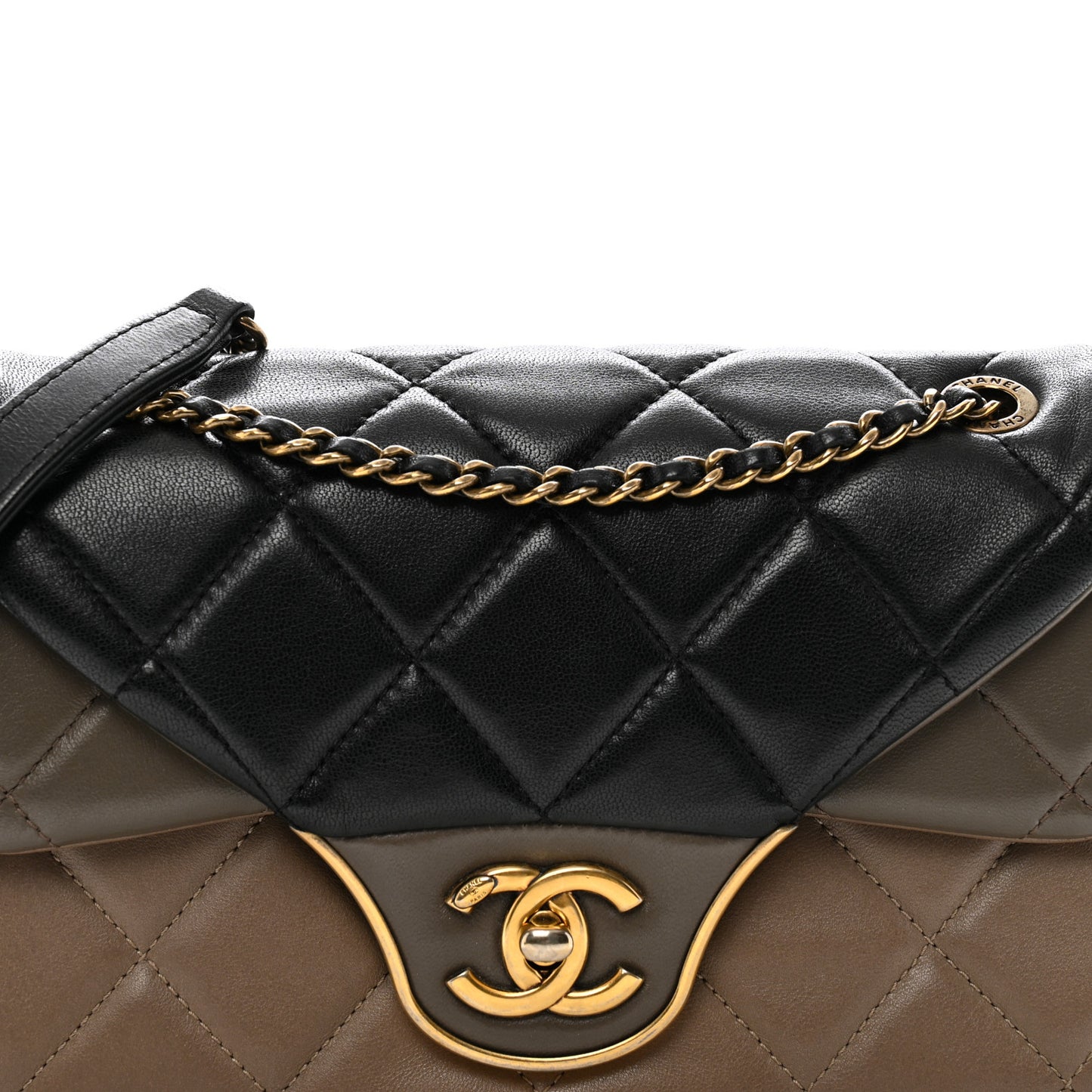 Lambskin Quilted Tri-Color Small Double Flap Black Taupe Brown