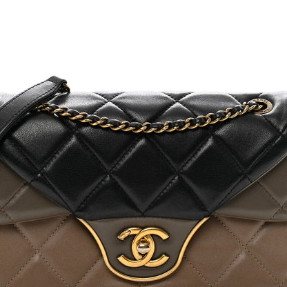 Chanel Lambskin Quilted Tri-Color Small Double Flap Black Taupe Brown 8 of 10