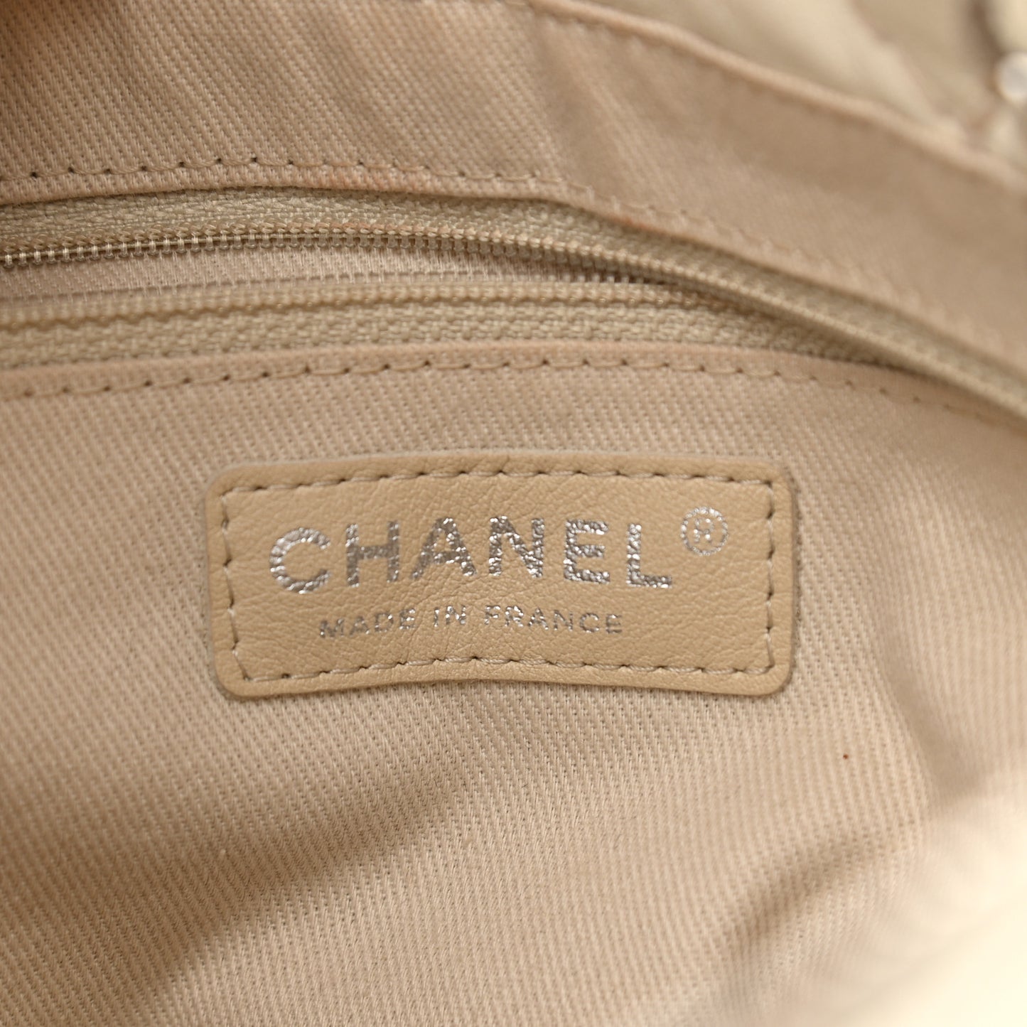 Calfskin Contrast Stitch Tote Beige