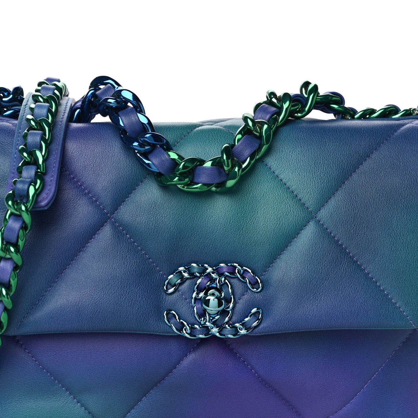 Tie Dye Calfskin Quilted Medium Chanel 19 Flap Blue Purple