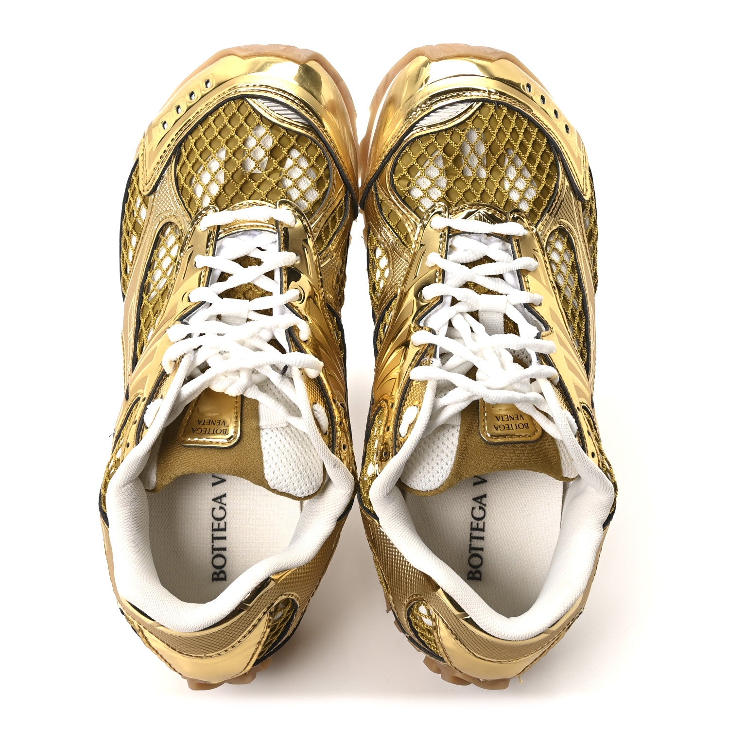 Bottega Veneta Calfskin Fishnet Fabric Orbit Sneakers 41 Gold