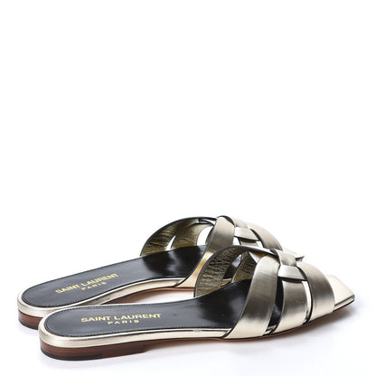 Saint Laurent Calfskin Tribute 05 Slide Sandals 35 Gold 4 of 9