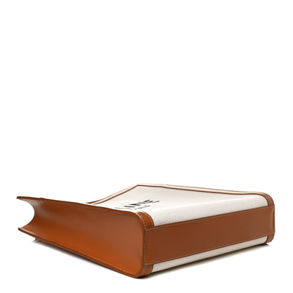 Celine Canvas Calfskin Logo Print Small Vertical Cabas Natural Tan 4 of 11