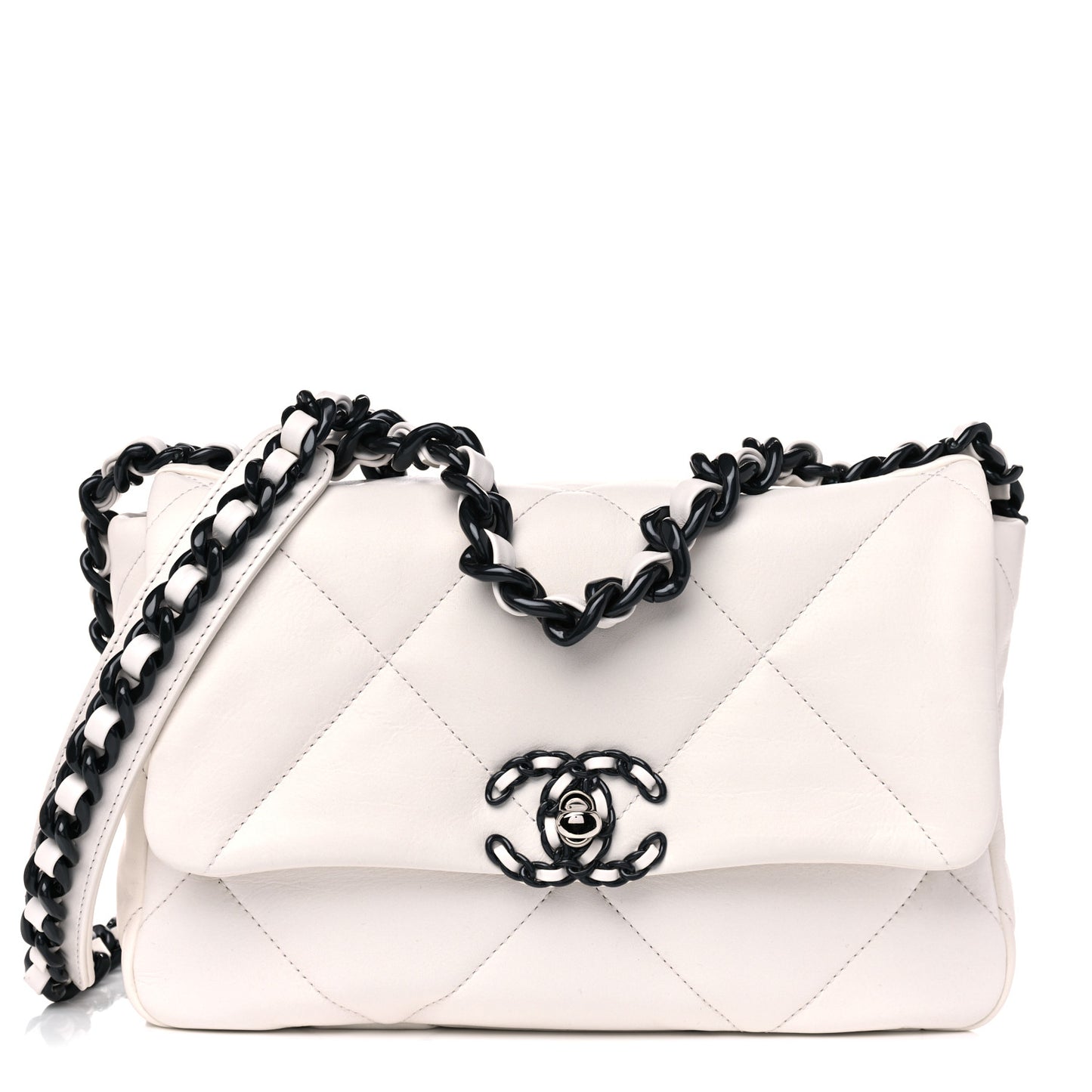 Glossy Calfskin Quilted Medium Chanel 19 Flap White Black