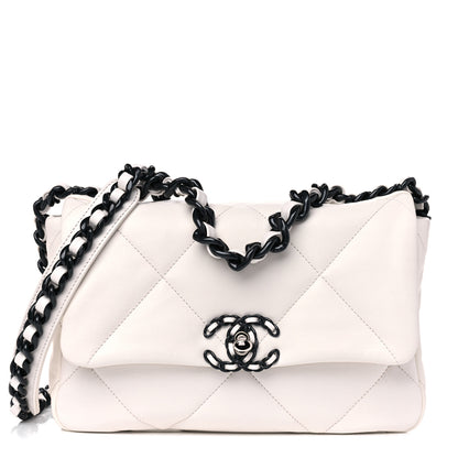 Chanel Glossy Calfskin Quilted Medium Chanel 19 Flap White Black 1 of 10