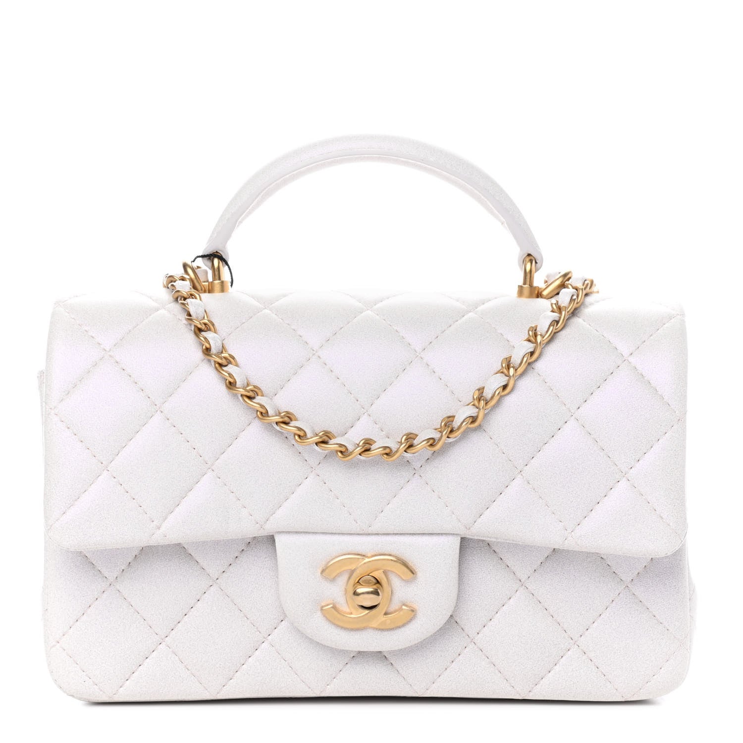 Chanel Iridescent Lambskin Quilted Mini Top Handle Rectangular Flap White 1 of 9
