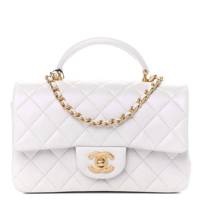 Chanel Iridescent Lambskin Quilted Mini Top Handle Rectangular Flap White 1 of 9