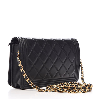 Chanel Lambskin Quilted Boy Wallet On Chain WOC Black 3 of 14