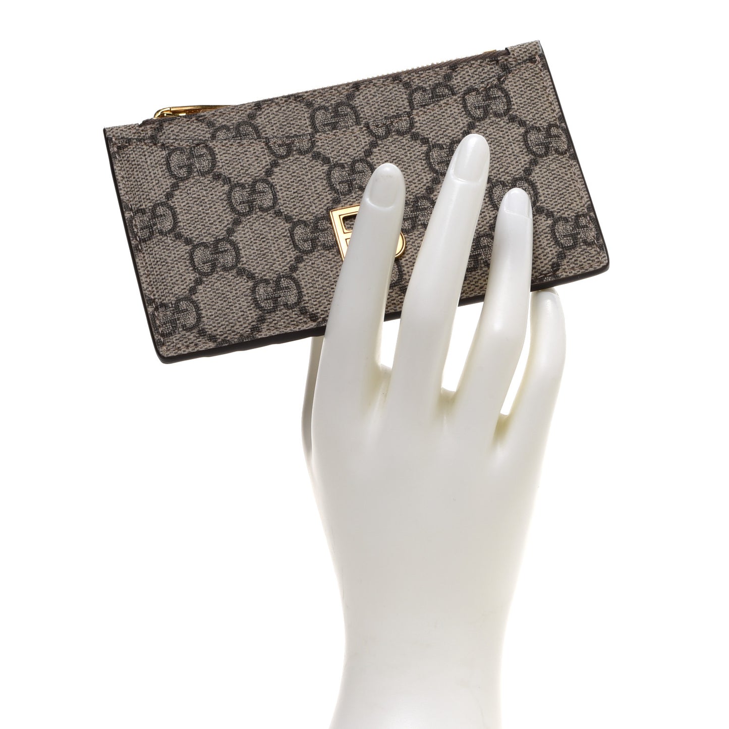 X BALENCIAGA GG Supreme Monogram Zip Card Case Beige Ebony