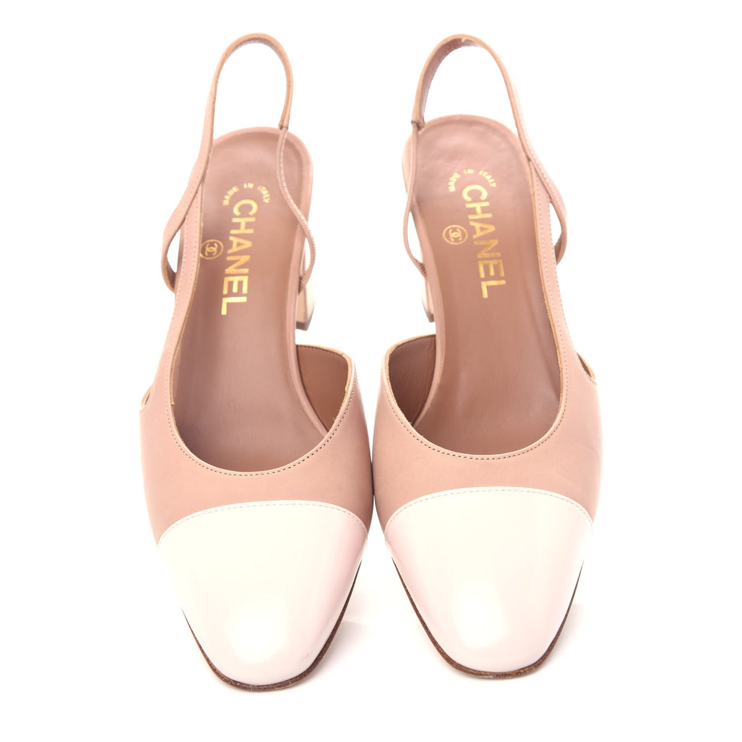 Glazed Calfskin Cap Toe CC Slingback Pumps 40 Beige Pink