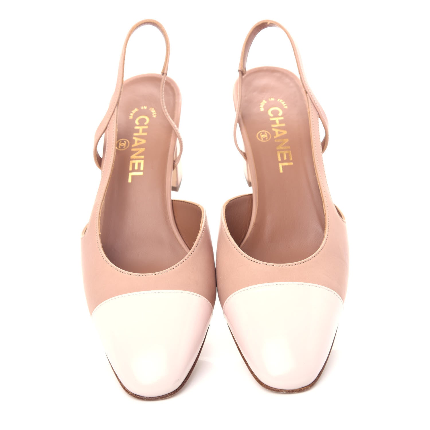 Chanel Glazed Calfskin Cap Toe CC Slingback Pumps 40 Beige Pink 5 of 11