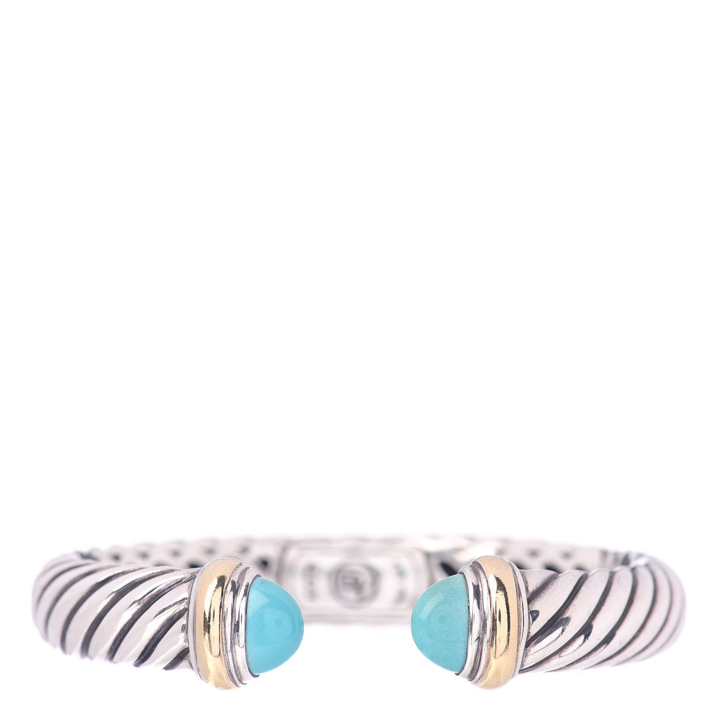 David Yurman Sterling Silver 18K Yellow Gold Turquoise 10mm Waverly Bracelet 1 of 4