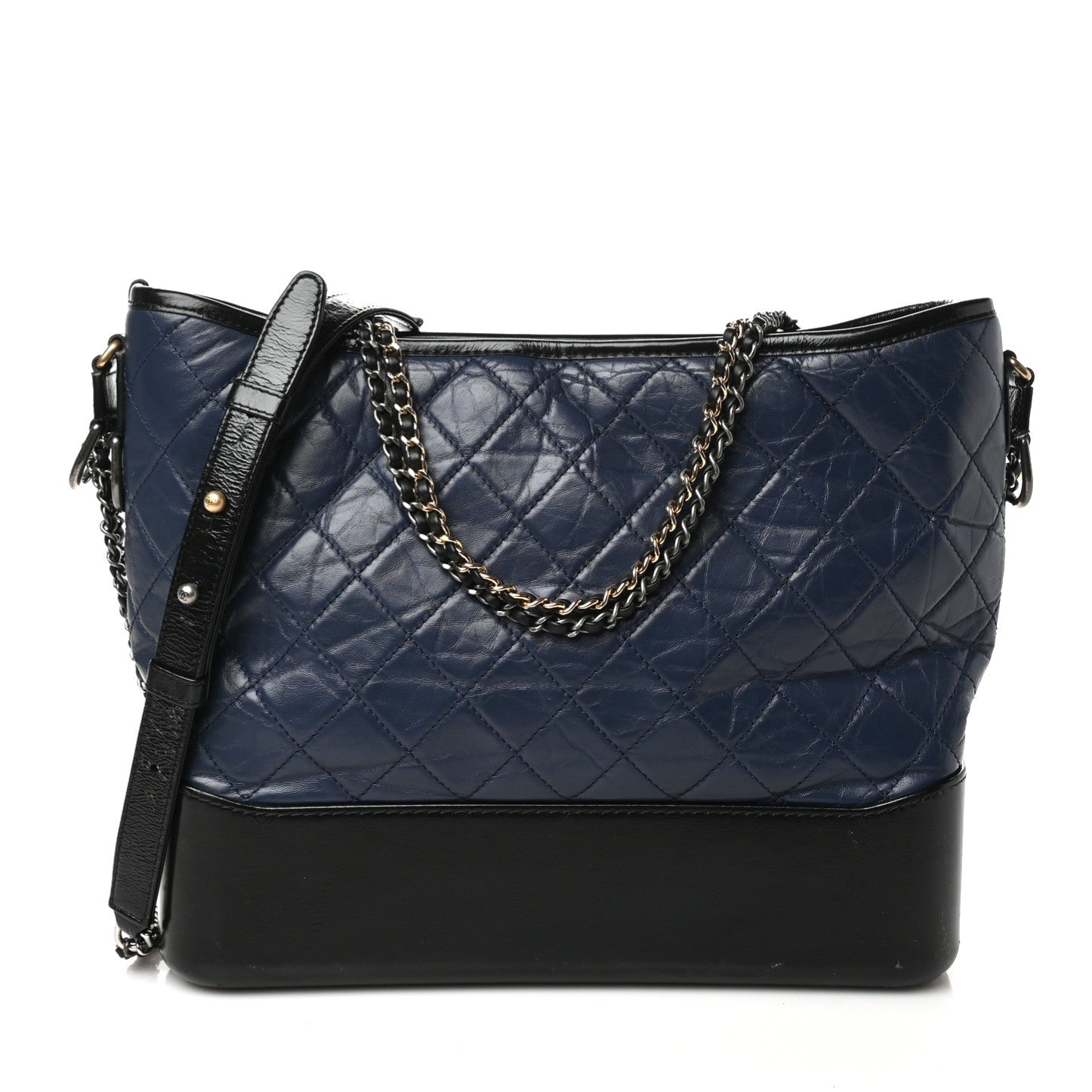 Chanel Aged Calfskin Quilted Large Gabrielle Hobo Navy Black 1 of 10