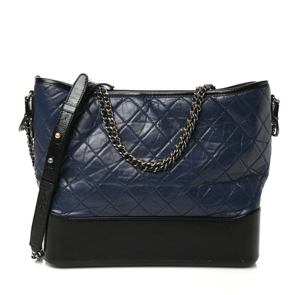 Chanel Aged Calfskin Quilted Large Gabrielle Hobo Navy Black 1 of 10