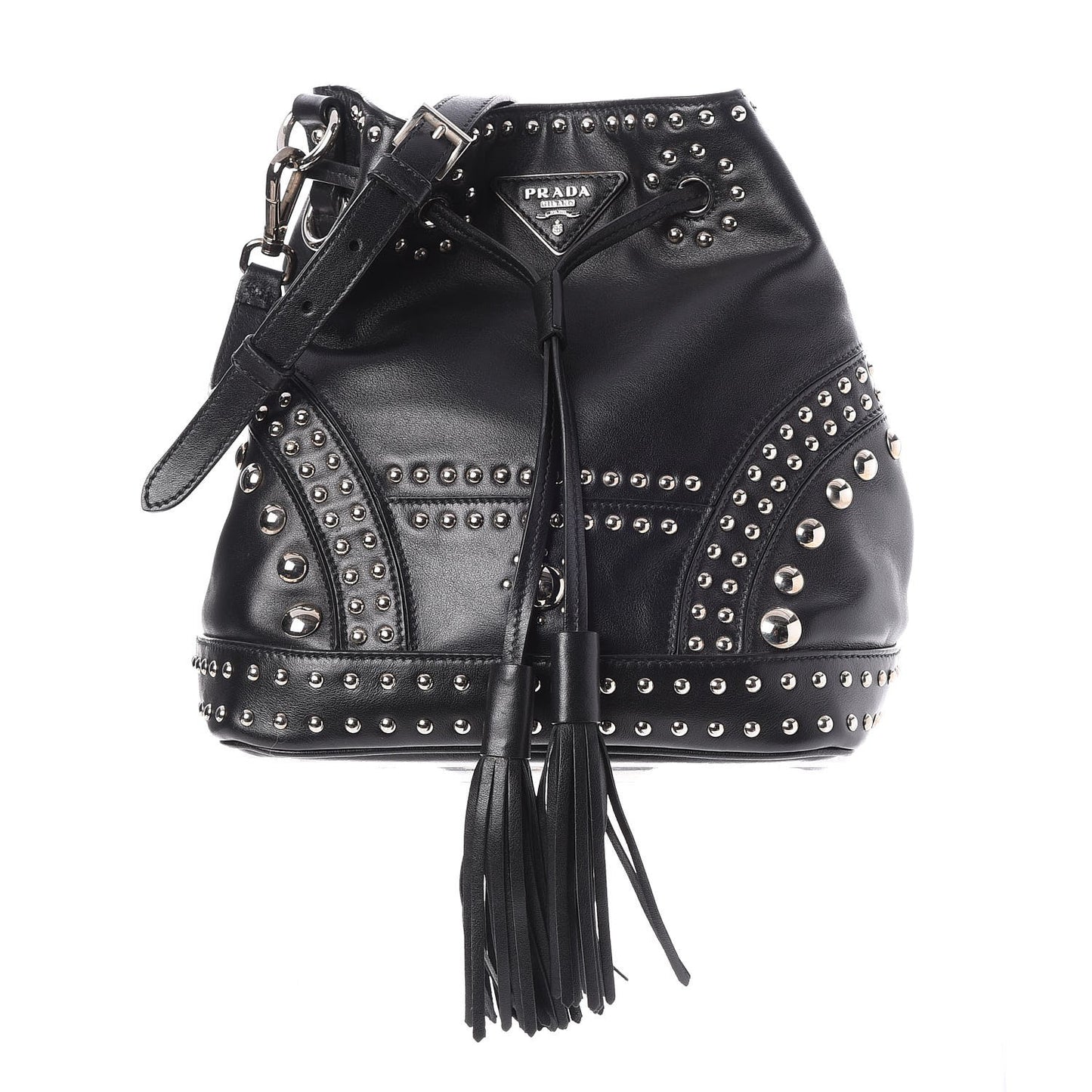 Soft Calf Studded Drawstring Bag Nero Black