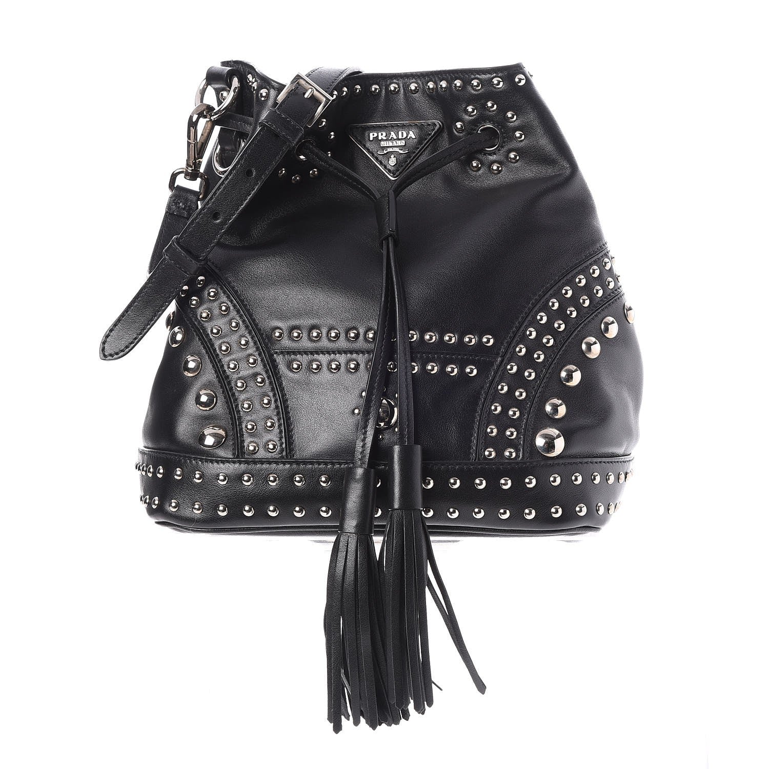 Prada Soft Calf Studded Drawstring Bag Nero Black 1 of 8