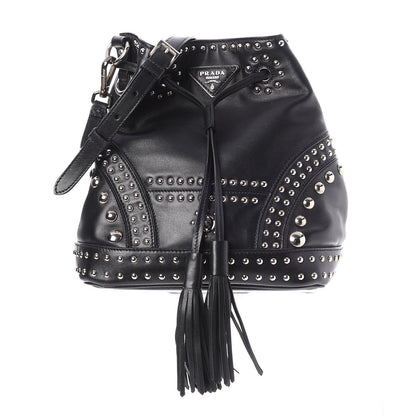 Prada Soft Calf Studded Drawstring Bag Nero Black 1 of 8
