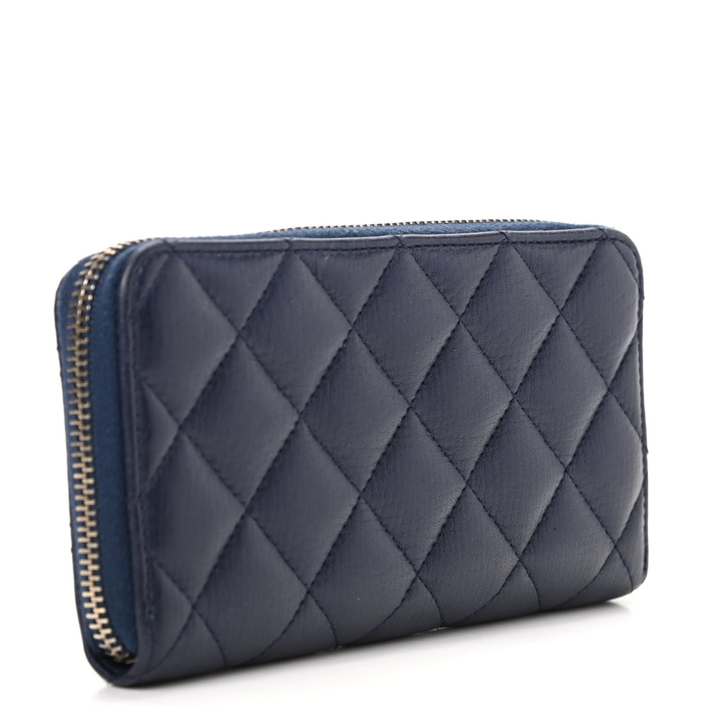 Calfskin Quilted Small Zip Around Wallet Navy