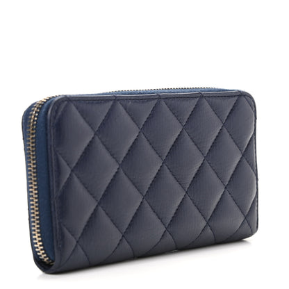 Chanel Calfskin Quilted Small Zip Around Wallet Navy 3 of 9
